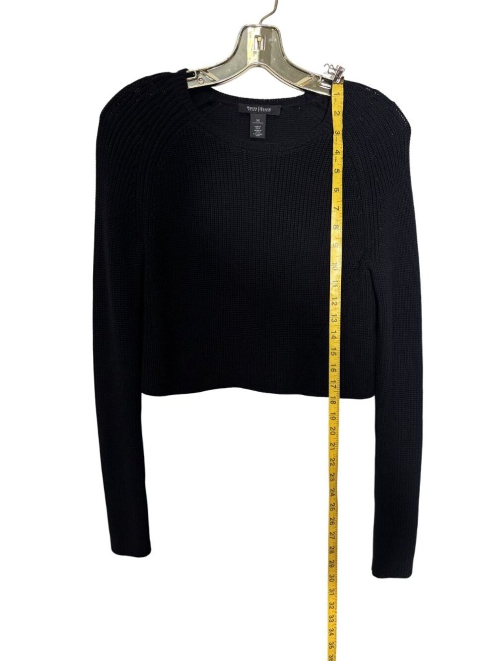 White House Black Market XS Black Knit Cropped Sweater Long Sleeve Crewneck - Picture 5 of 9